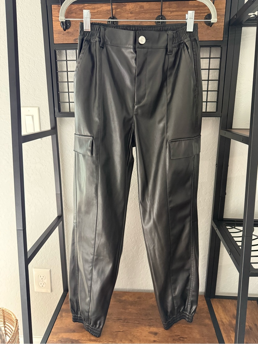 Love Tree Black Faux Leather Cargo Joggers